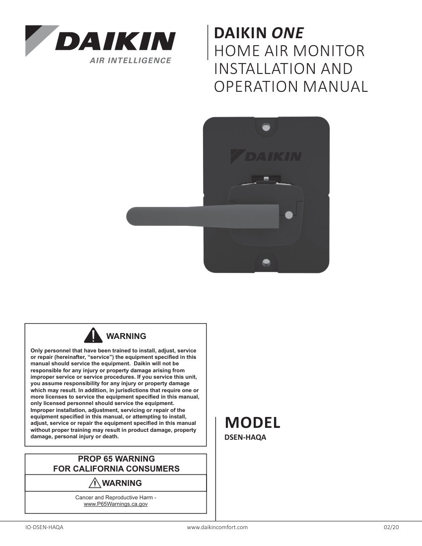 Daikin DSEN-HAQA cut sheet — first page