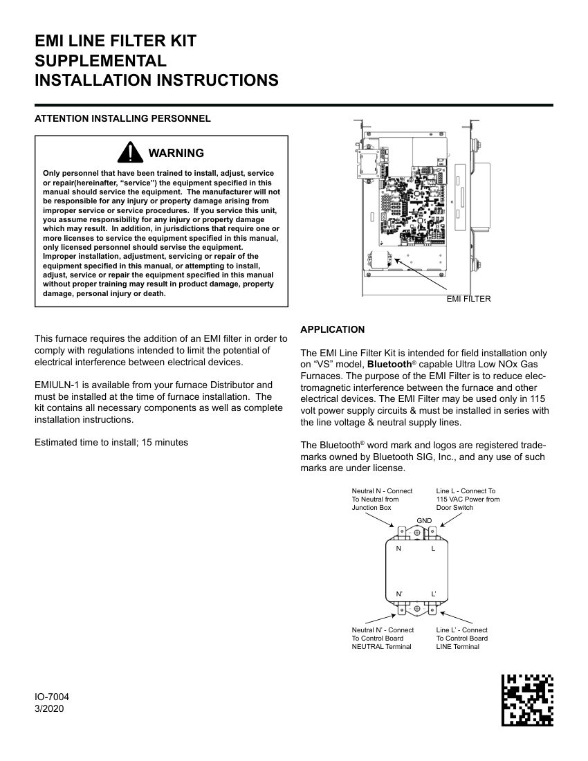 Daikin EMIULN-1 cut sheet — first page
