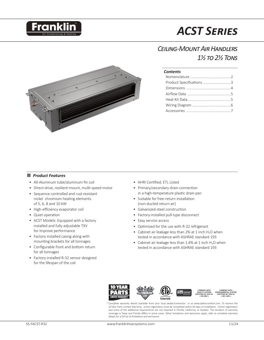 Daikin FGACST-R32 cut sheet — first page