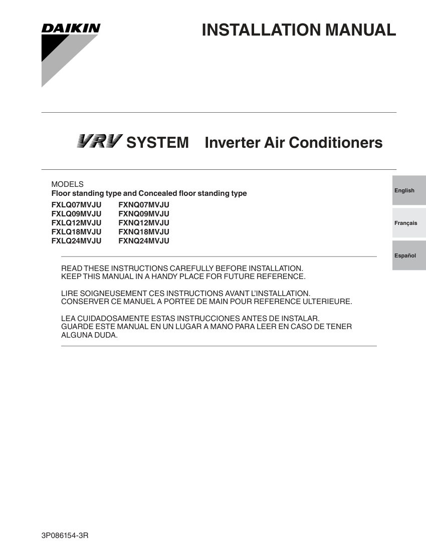 Daikin FXLQ07MVJU cut sheet — first page