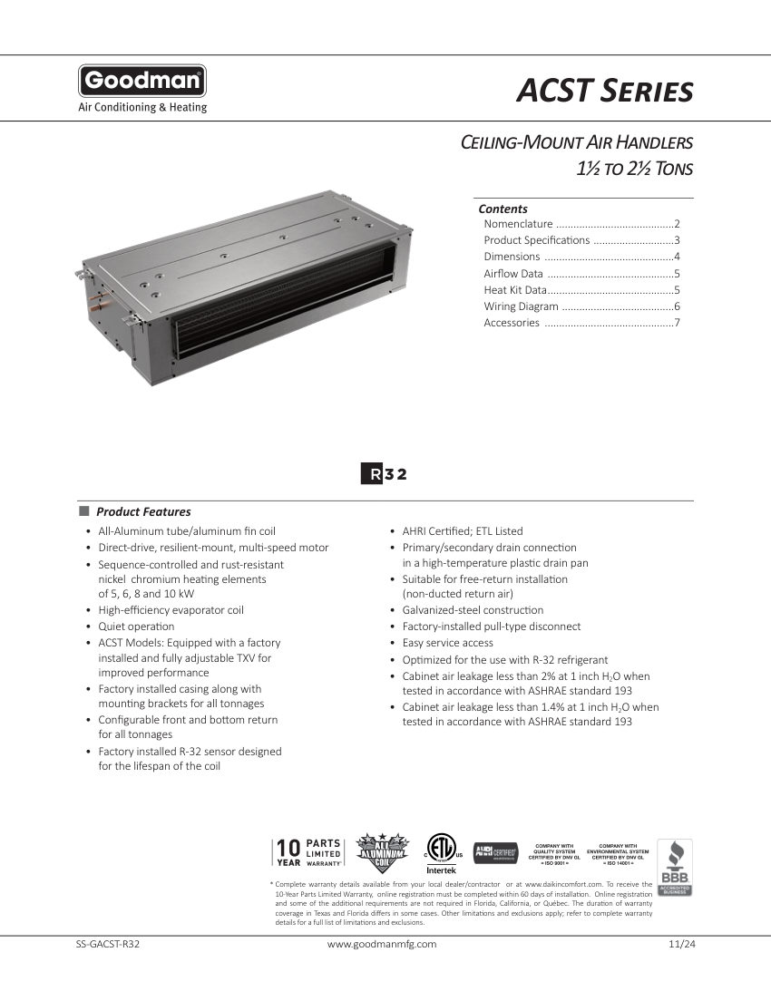 Daikin GACST-R32 cut sheet — first page