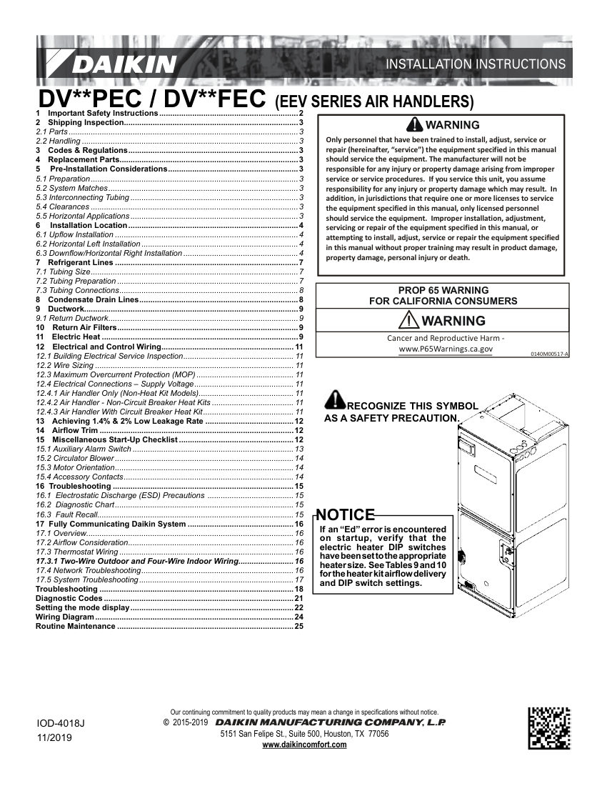 Daikin IOD-4018J cut sheet — first page