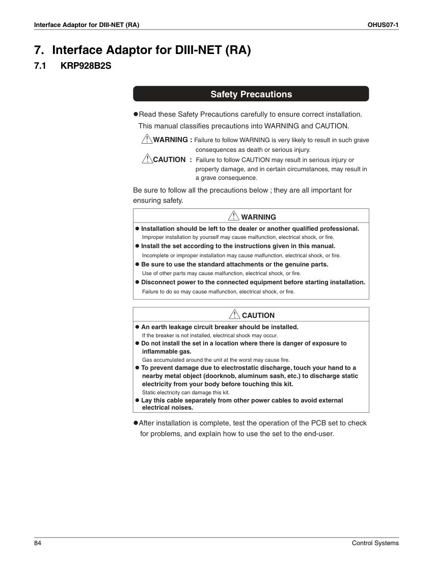 Daikin KRP928B2S cut sheet — first page