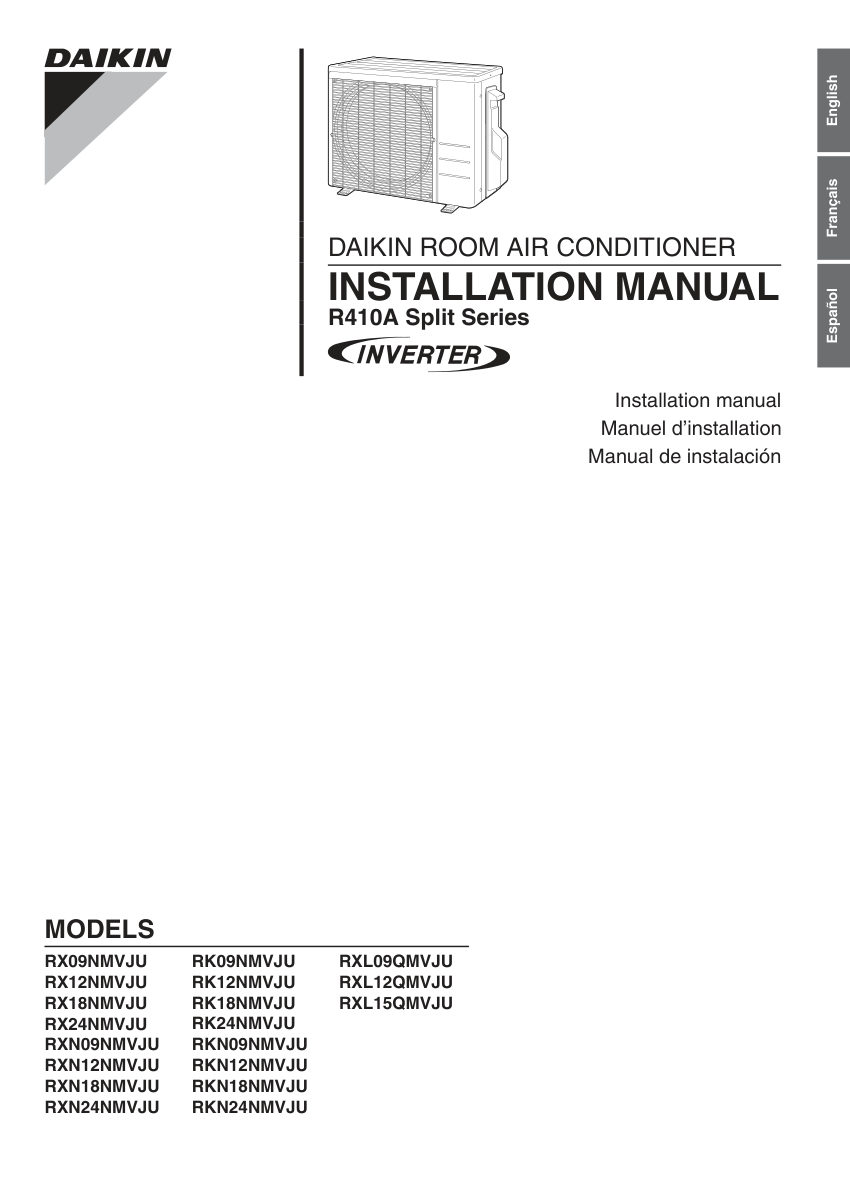 Daikin R410A Split Series cut sheet — first page