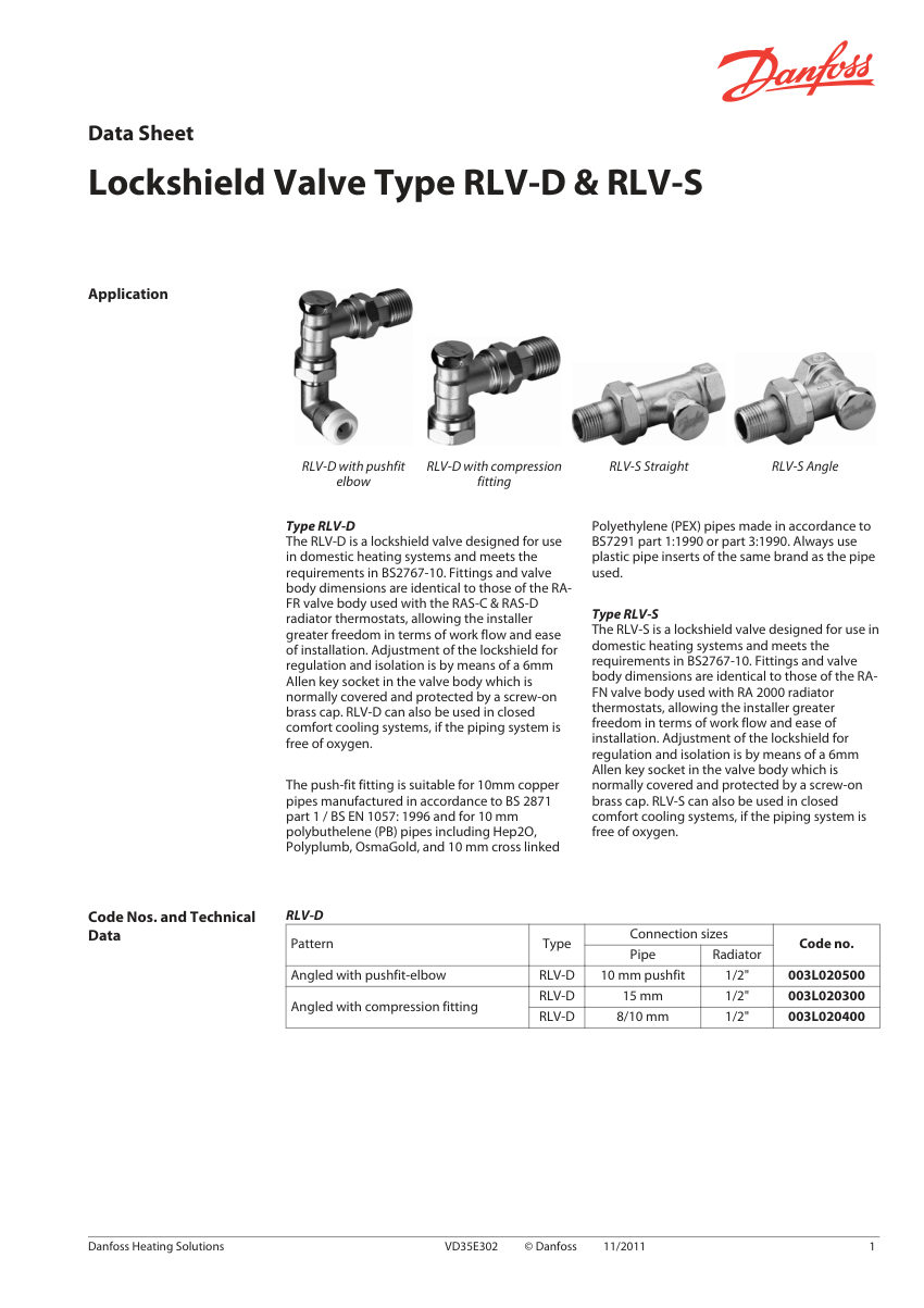Danfoss 003L020500 cut sheet — first page