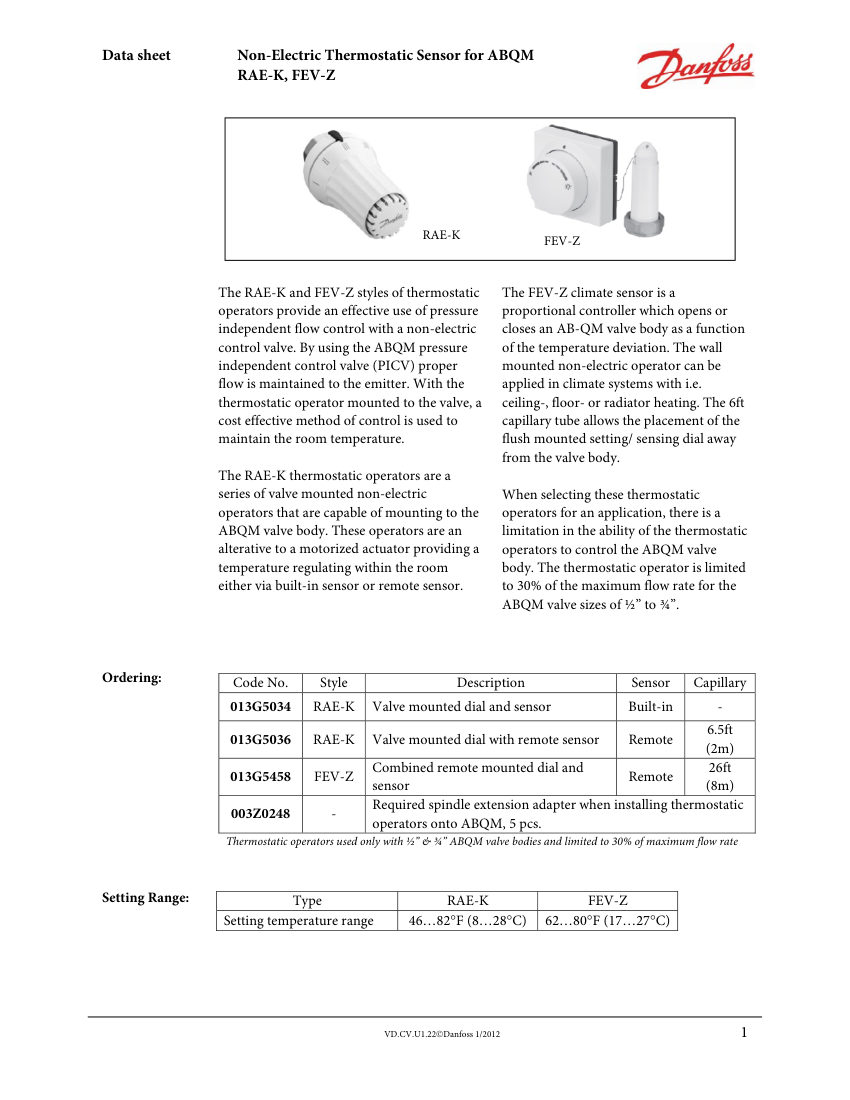Danfoss 013G5034 cut sheet — first page