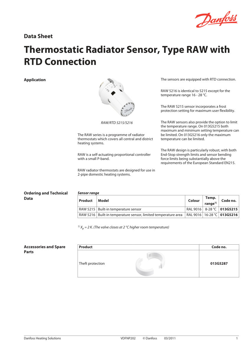 Danfoss 013G5215 cut sheet — first page