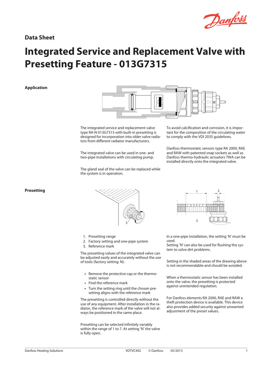 Danfoss 013G7315 cut sheet — first page
