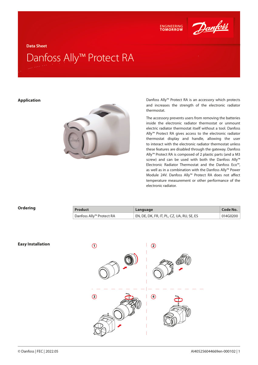Danfoss 014G0200 cut sheet — first page