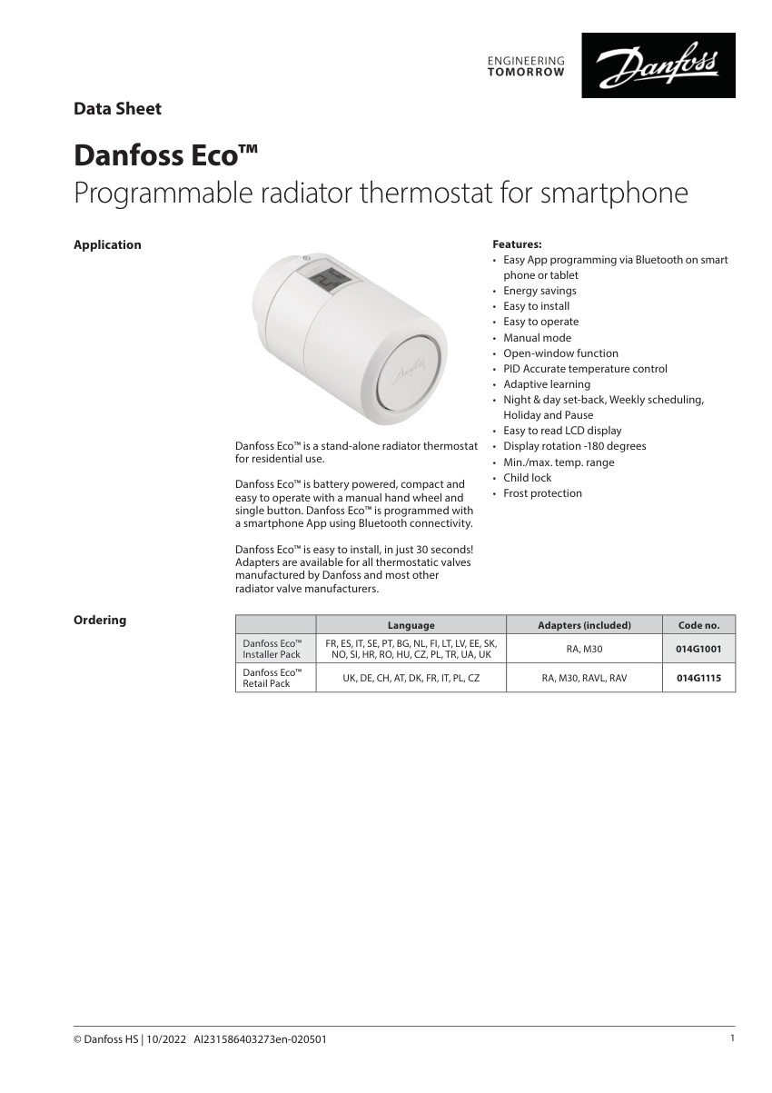 Danfoss 014G0250 cut sheet — first page