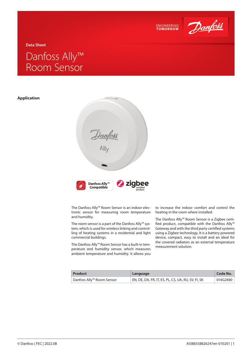 Danfoss 014G2480 cut sheet — first page