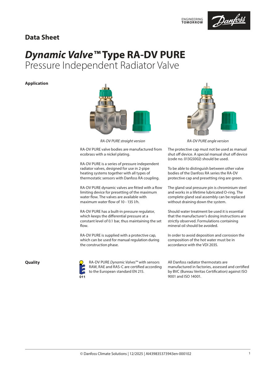 Danfoss 015G0271 cut sheet — first page