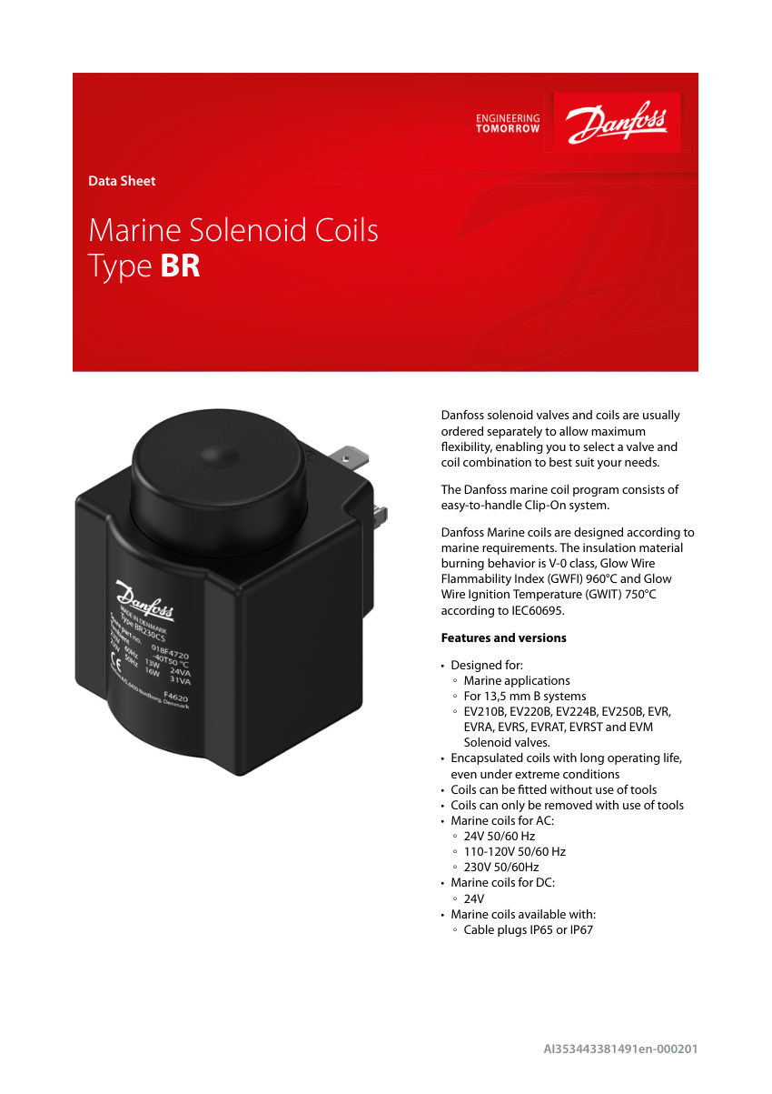 Danfoss 018F4722 cut sheet — first page