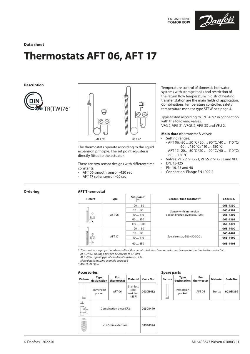 Danfoss 065-4390 cut sheet — first page