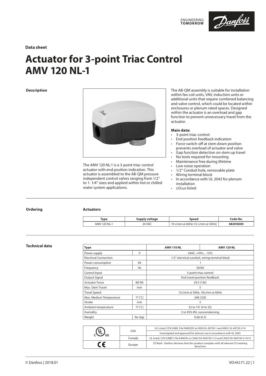 Danfoss 082H5005 cut sheet — first page