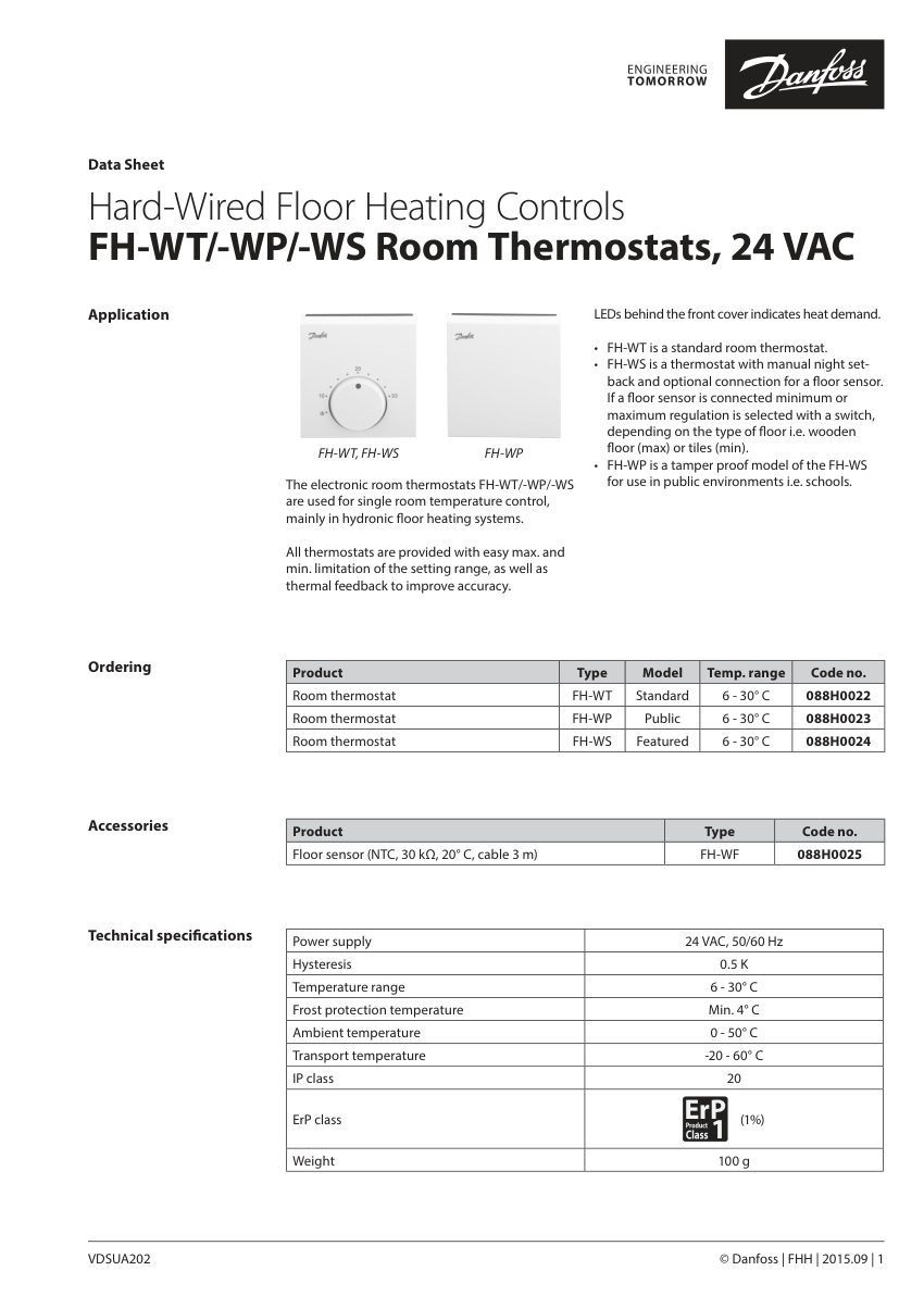 Danfoss 088H0022 cut sheet — first page