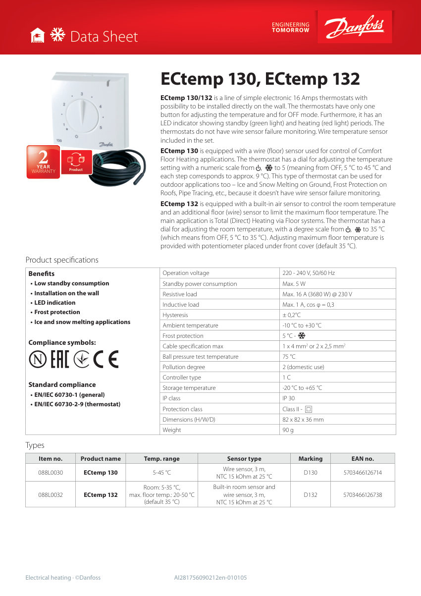 Danfoss 088L0030 cut sheet — first page