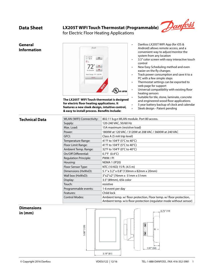 Danfoss 088L5140 cut sheet — first page