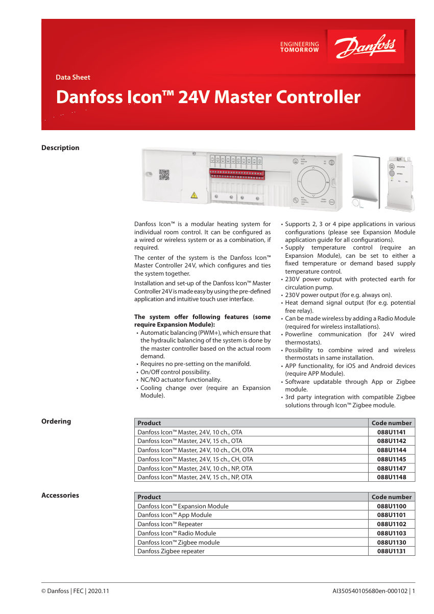Danfoss 088U1141 cut sheet — first page