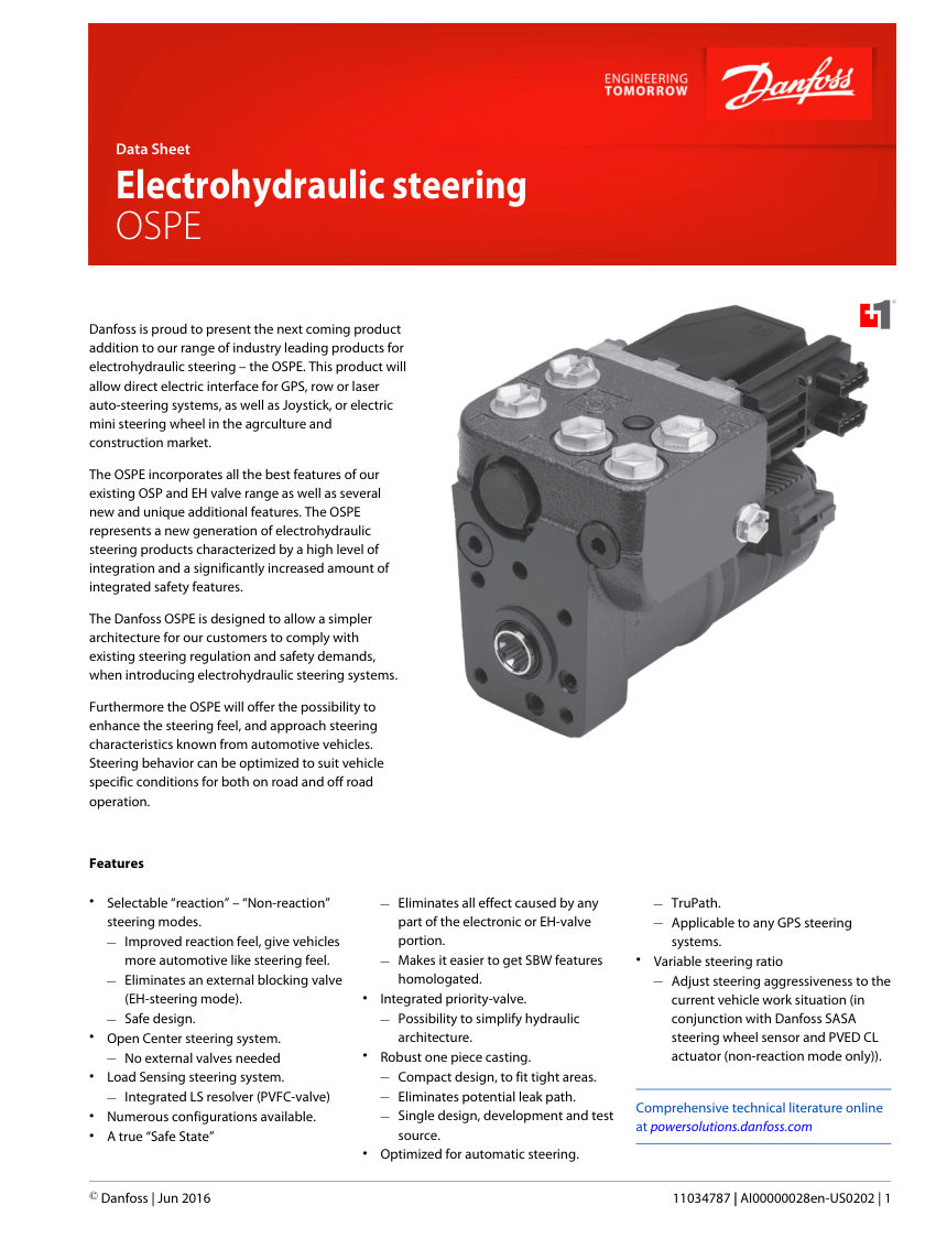 Danfoss 11034787 cut sheet — first page