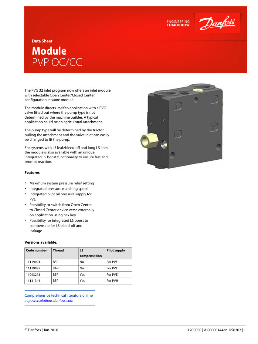 Danfoss 11119094 cut sheet — first page