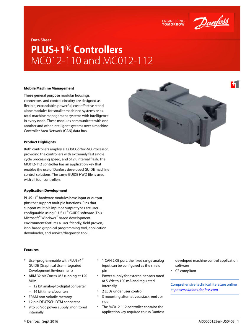 Danfoss 11130915 cut sheet — first page