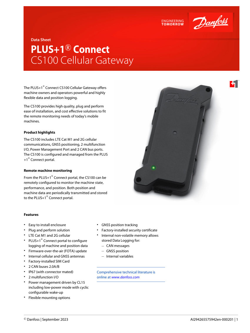 Danfoss 11230826 cut sheet — first page