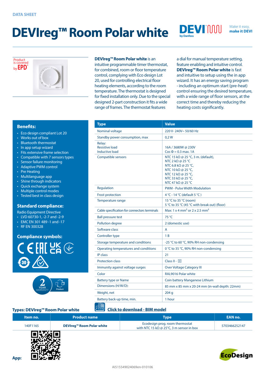 Danfoss 140F1165 cut sheet — first page