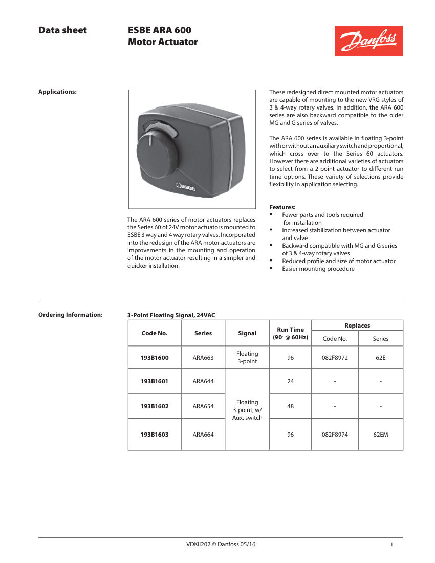 Danfoss 193B1600 cut sheet — first page