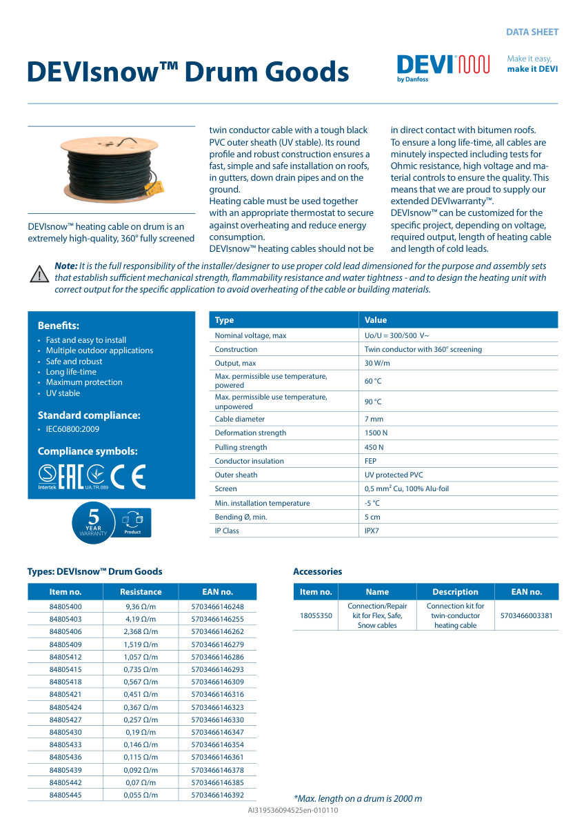 Danfoss 84805400 cut sheet — first page