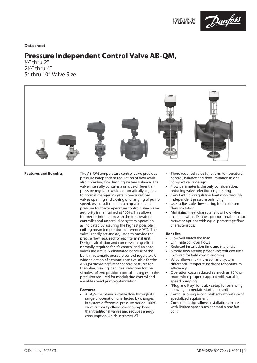 Danfoss AB-QM cut sheet — first page