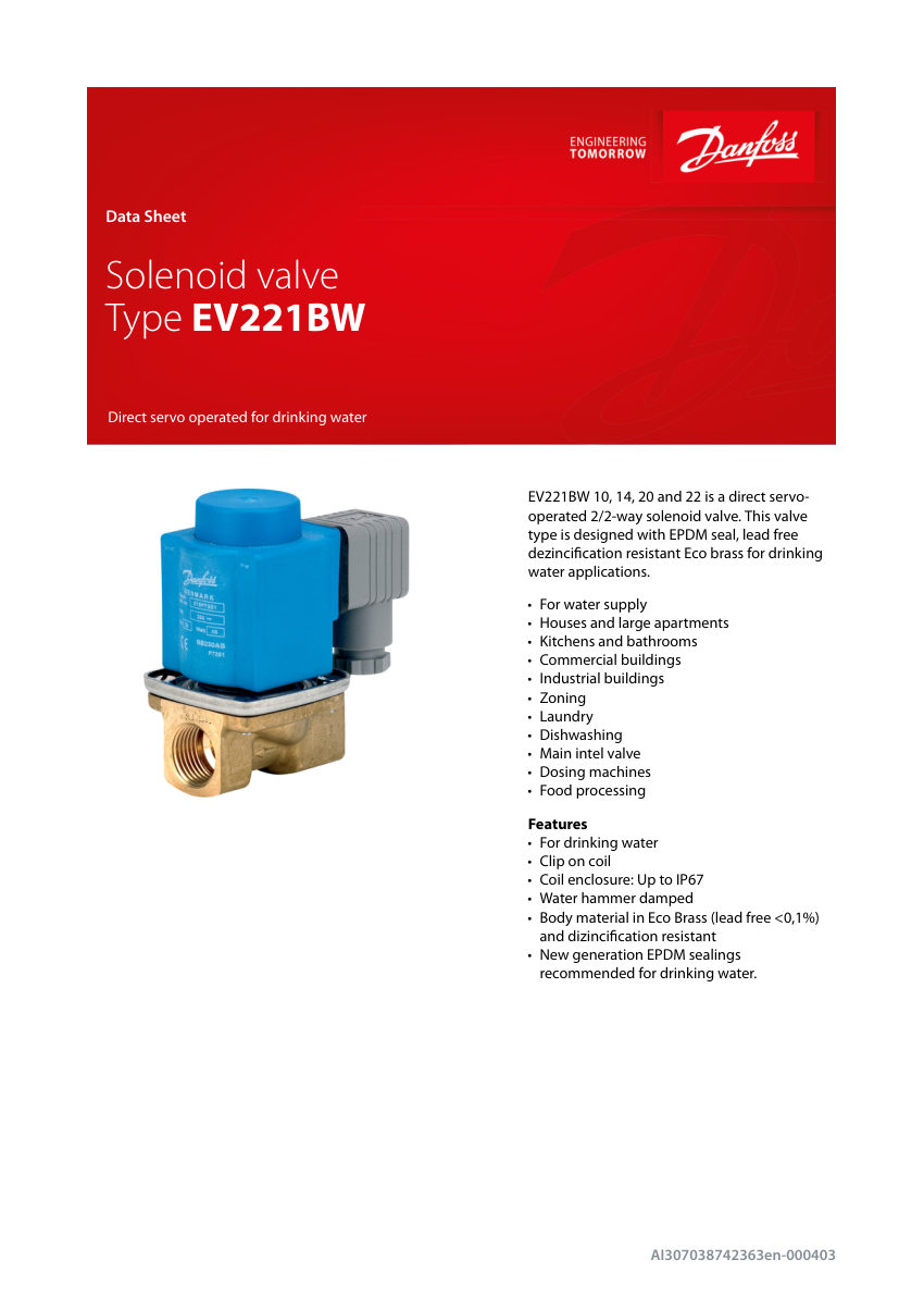 Danfoss AI307038742363en-000403 cut sheet — first page