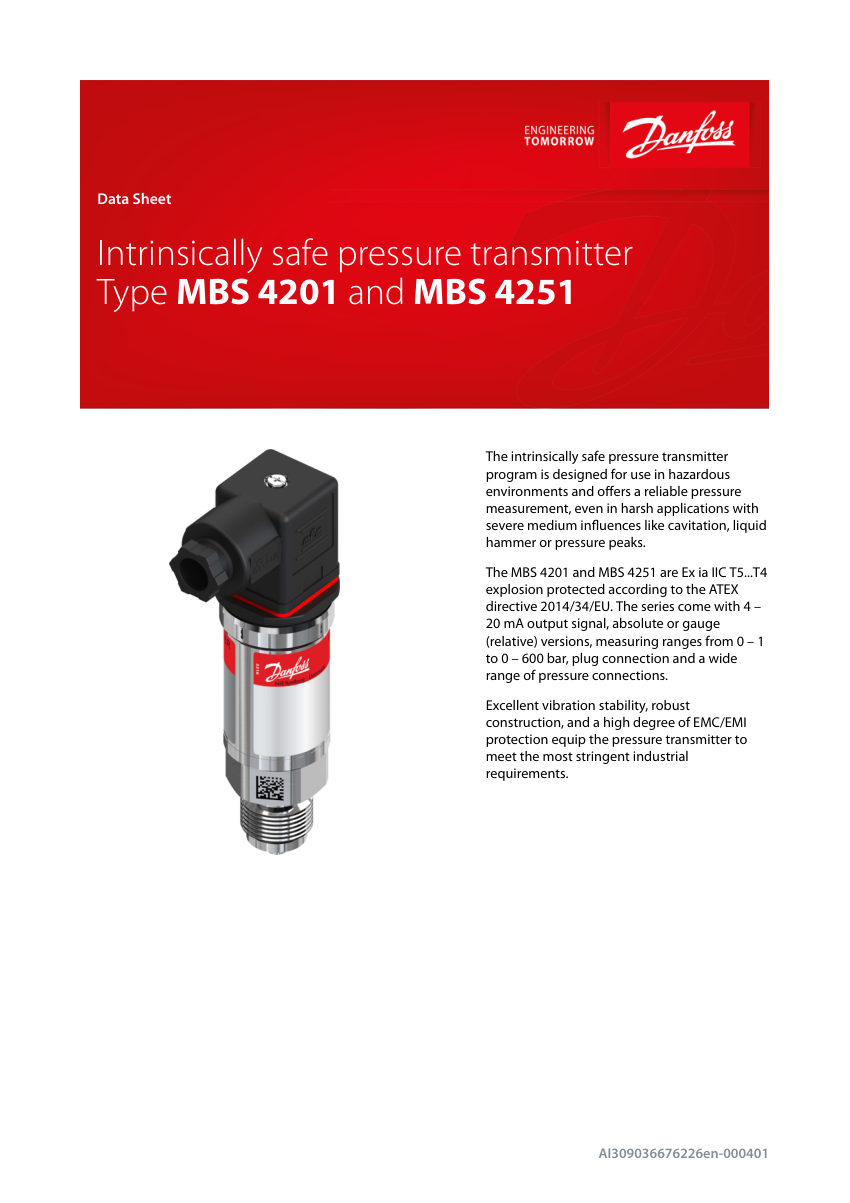 Danfoss AI309036676226en-000401 cut sheet — first page