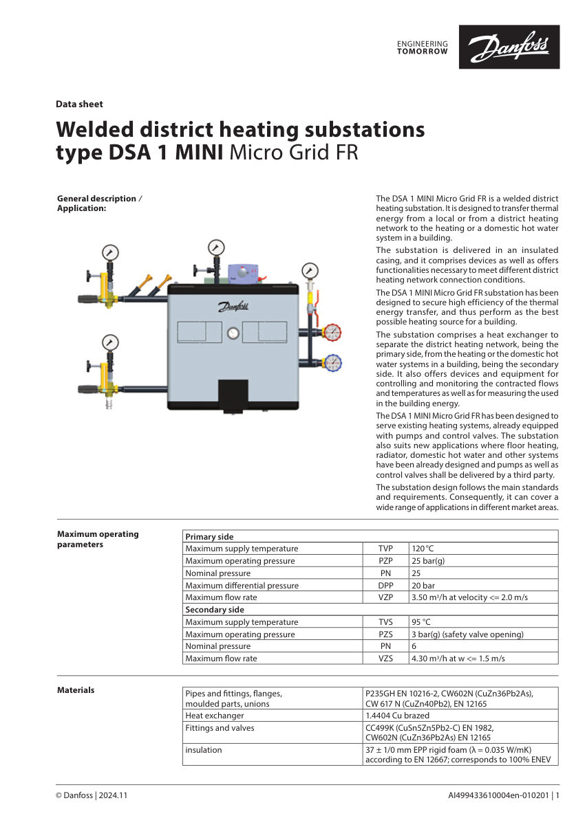 Danfoss AI499433610004en-010201 cut sheet — first page