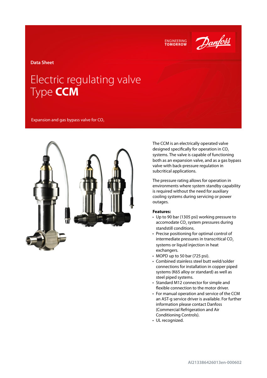Danfoss CCM cut sheet — first page