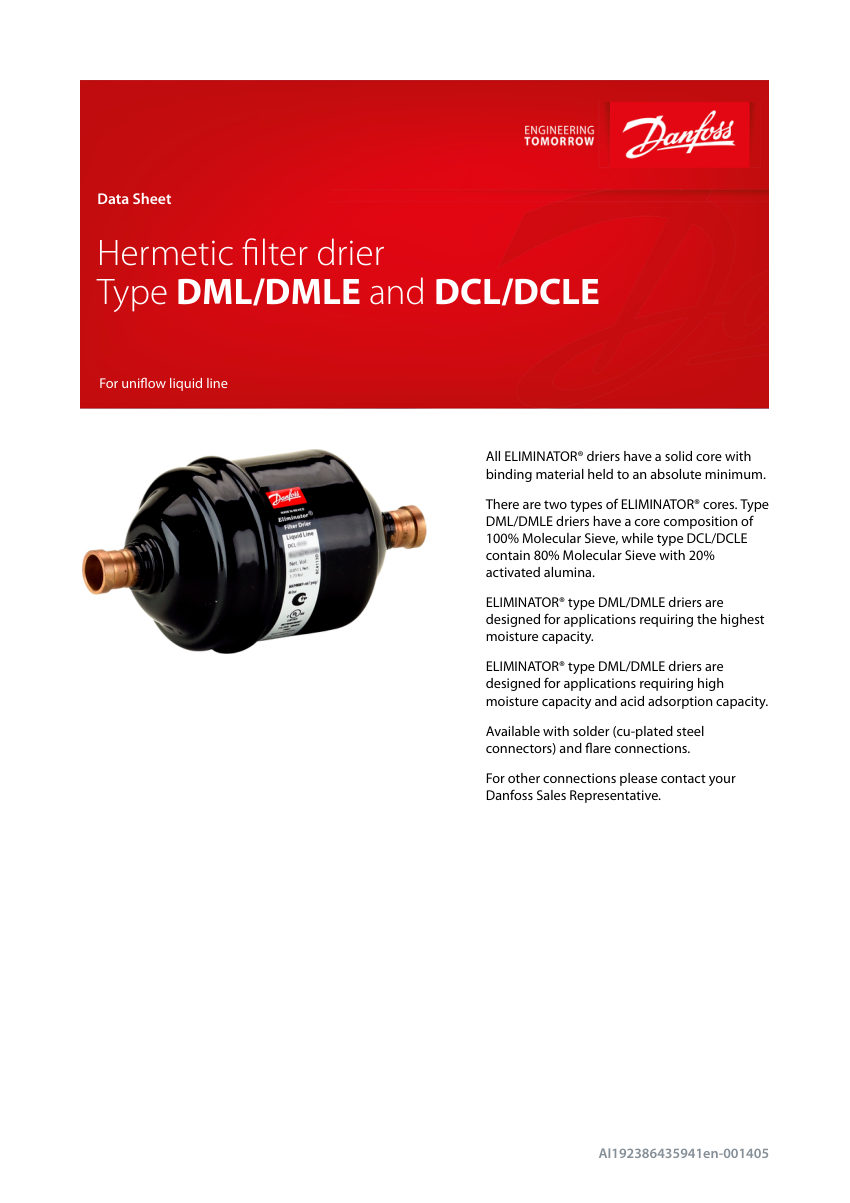 Danfoss DML cut sheet — first page