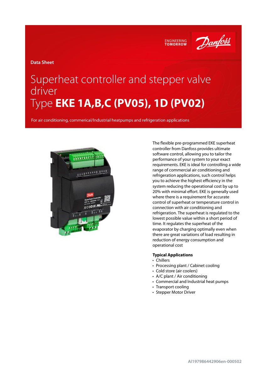 Danfoss EKE-1A cut sheet — first page