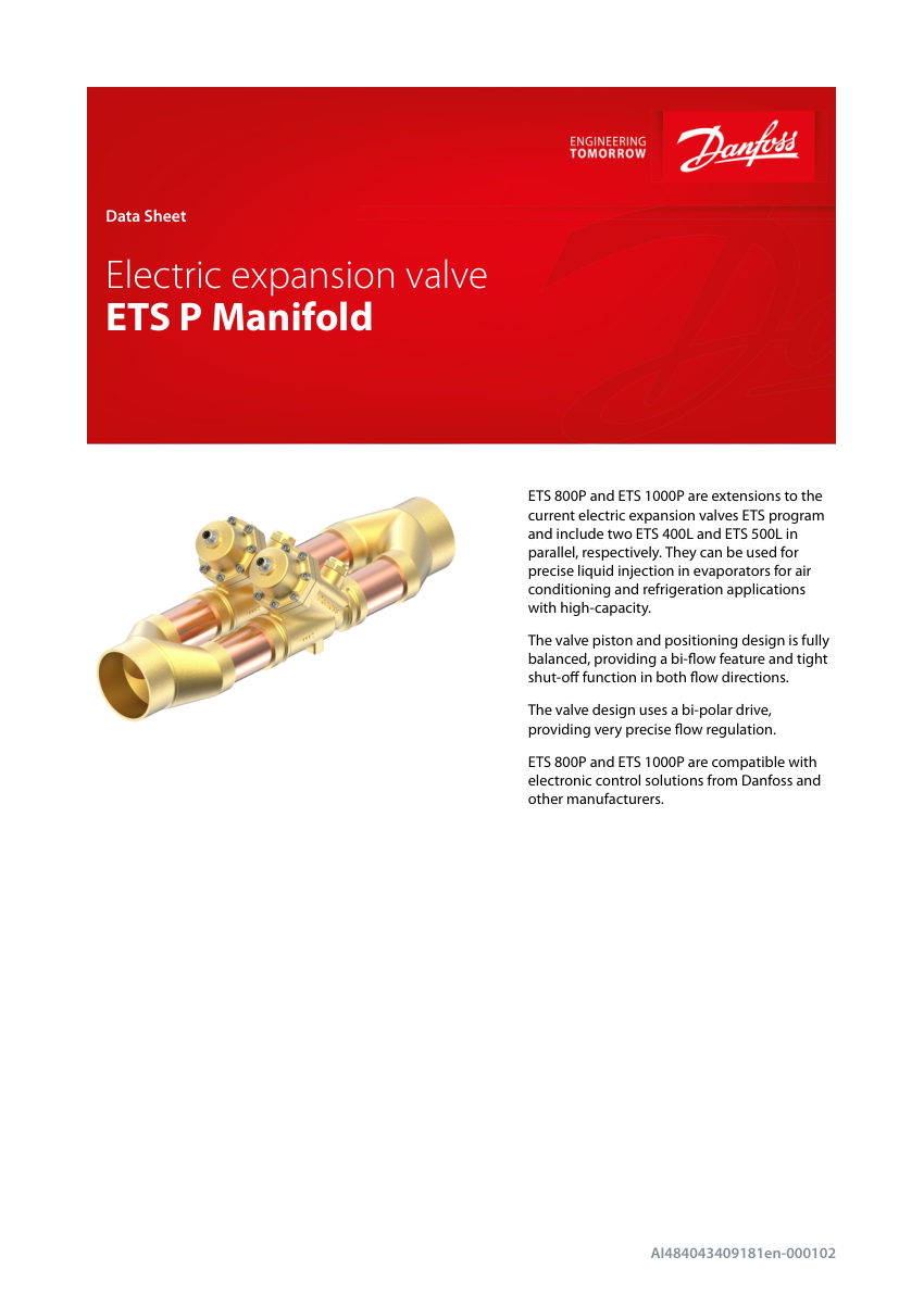 Danfoss ETS-800P cut sheet — first page