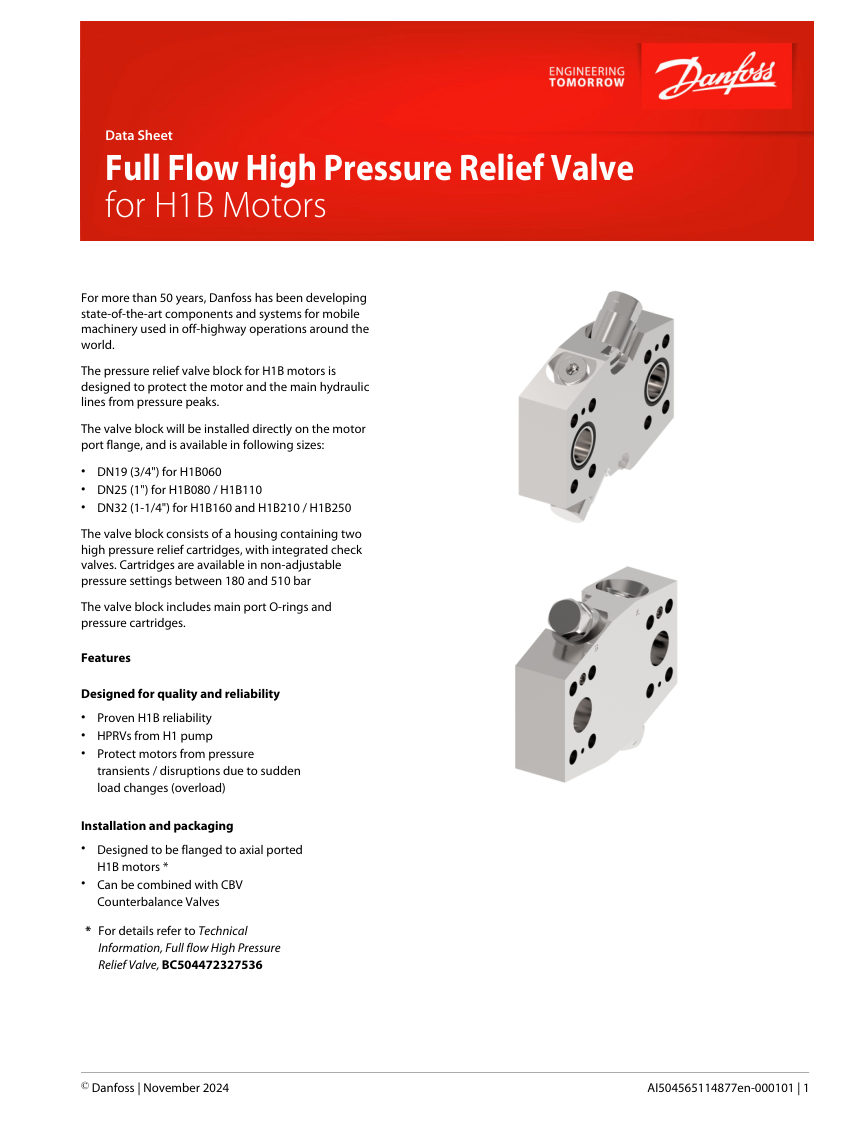 Danfoss FHPRV-19 cut sheet — first page