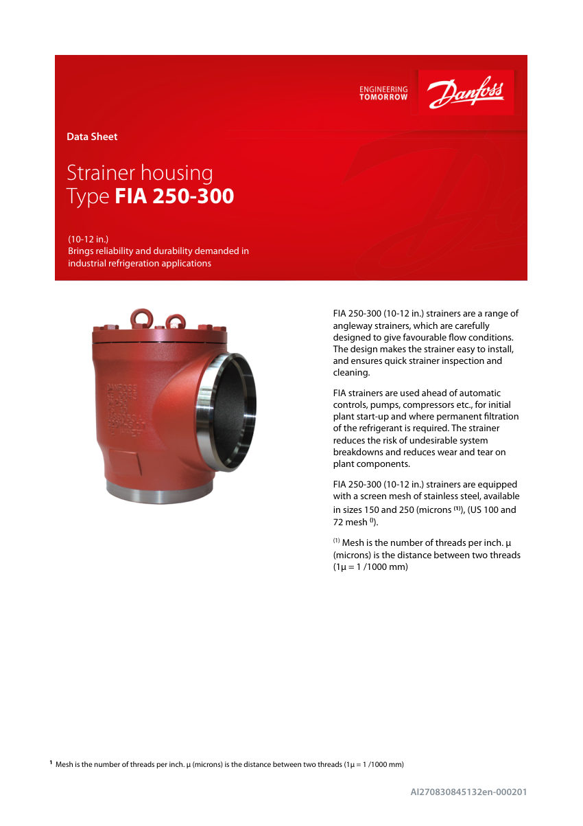 Danfoss FIA-250-300 cut sheet — first page
