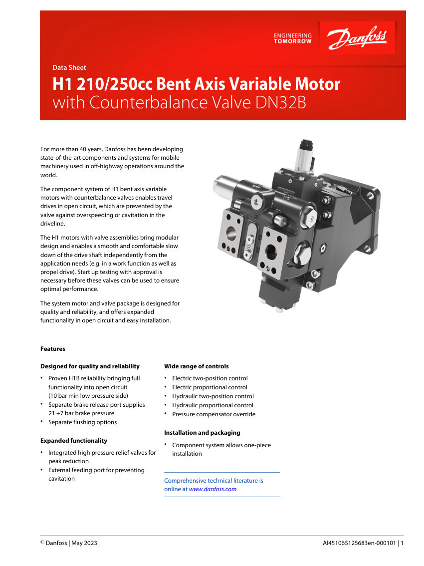 Danfoss H1-210cc cut sheet — first page