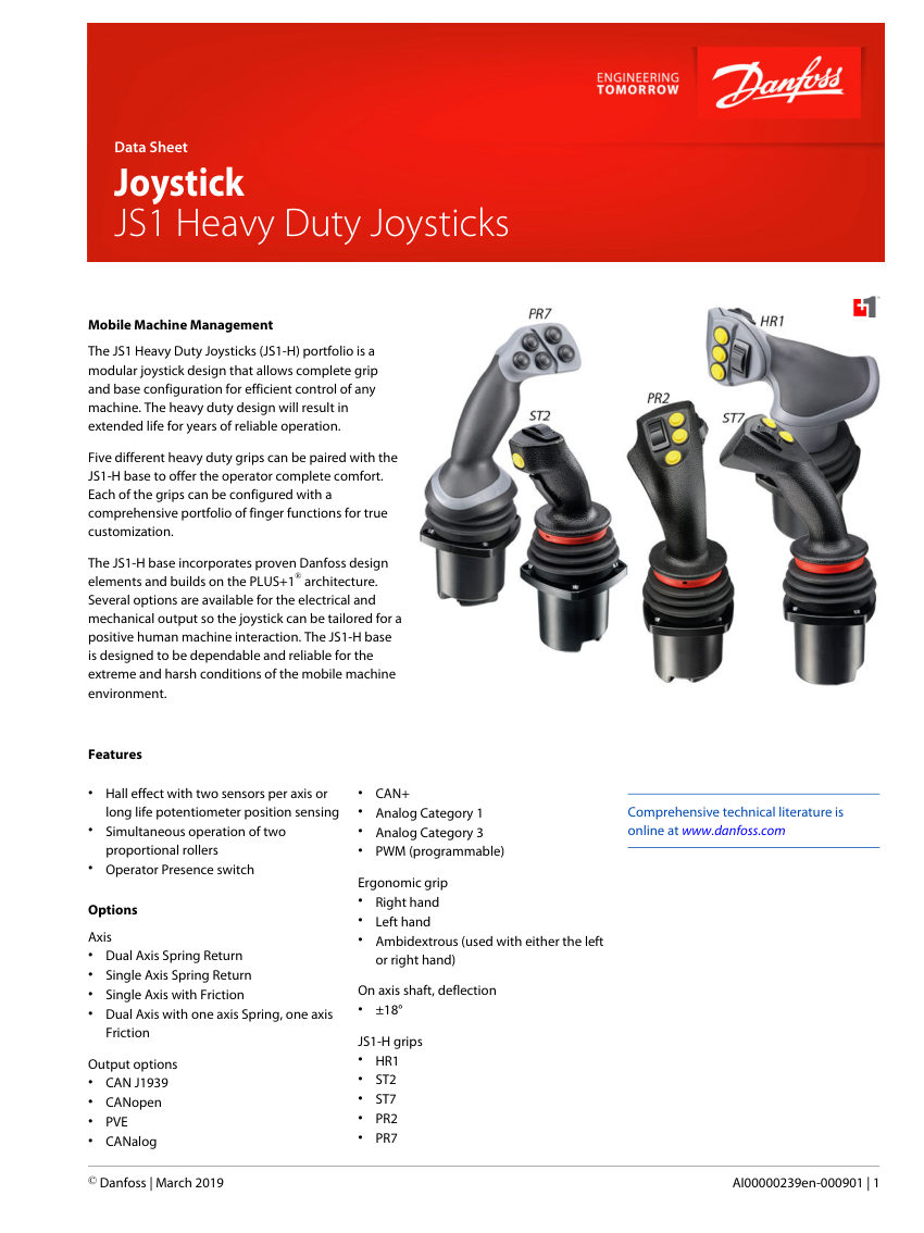 Danfoss JS1-H cut sheet — first page