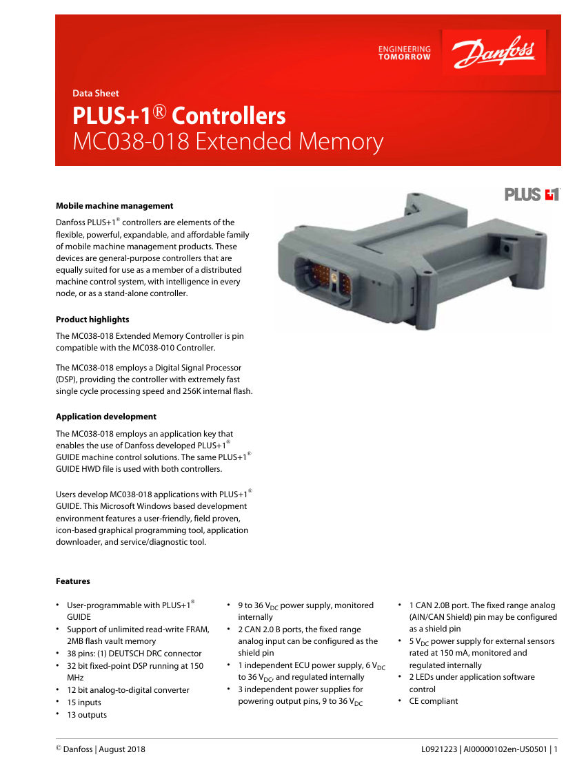 Danfoss L0921223 cut sheet — first page