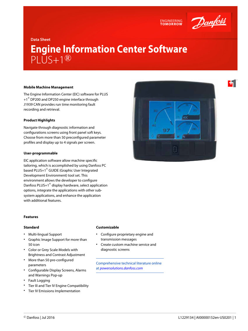 Danfoss L1229134 cut sheet — first page