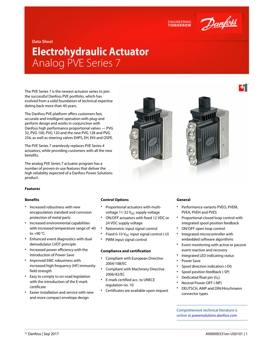 Danfoss PVE-Series-7 cut sheet — first page
