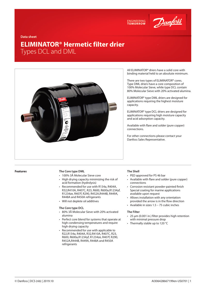 Danfoss R64-2107.10 cut sheet — first page