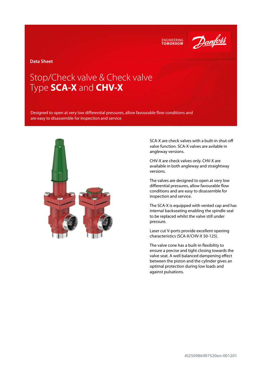 Danfoss SCA-X cut sheet — first page