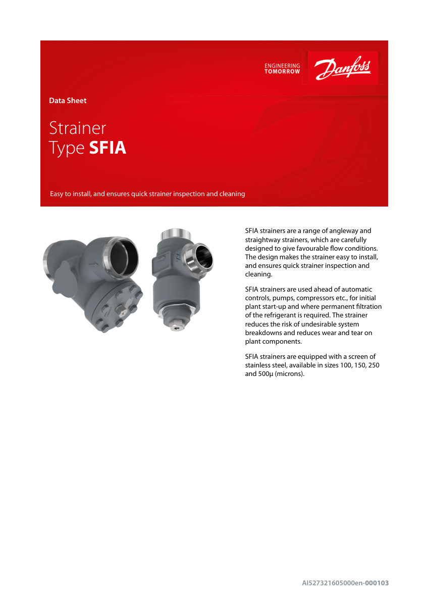 Danfoss SFIA cut sheet — first page