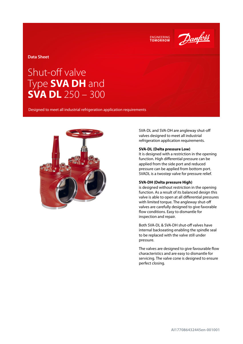 Danfoss SVA-DL cut sheet — first page