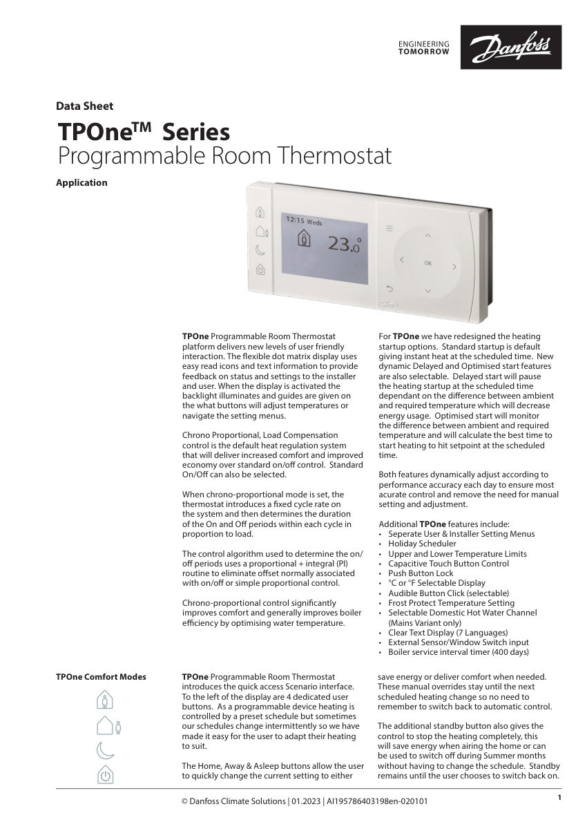 Danfoss TPOne-M cut sheet — first page